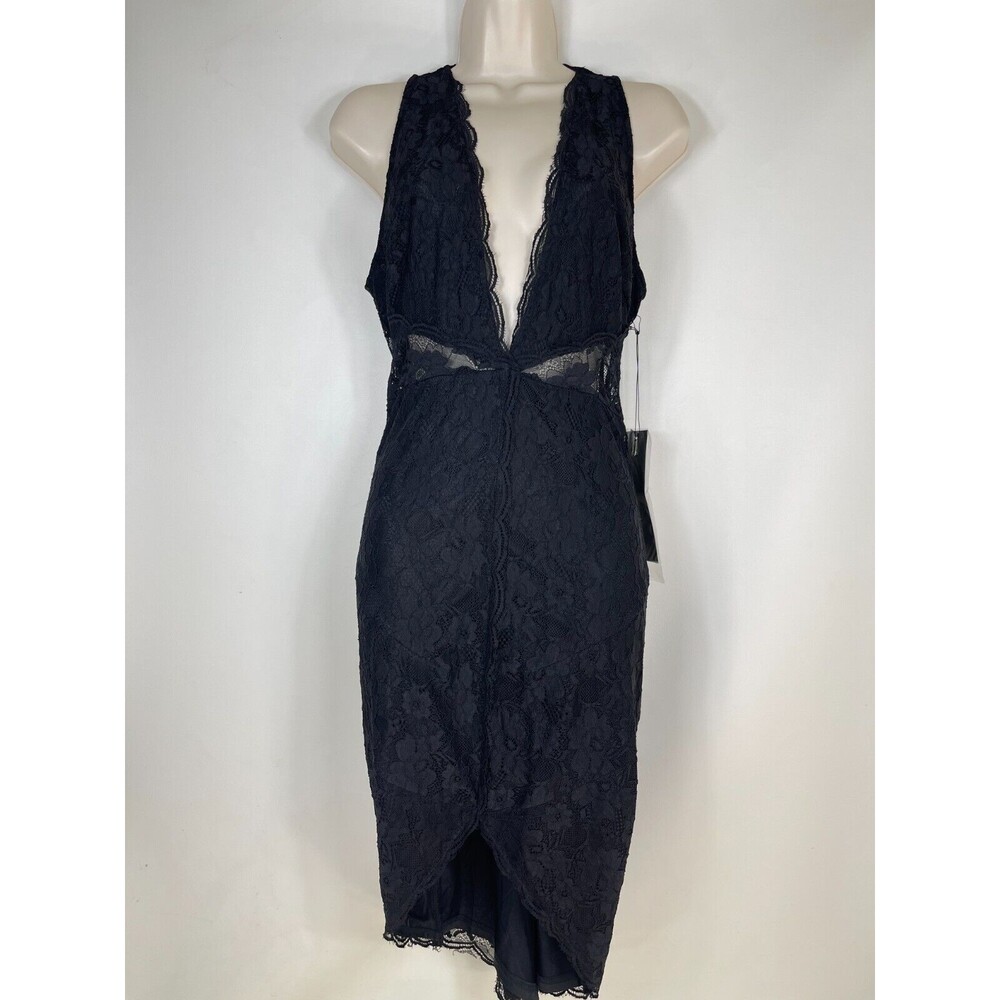 Wow Couture Dress Womens Size Large Black Lace‎ V Front Bodycon